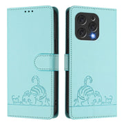 For Doogee N55 Plus Cat Rat Embossed Pattern RFID Leather Phone Case with Lanyard(Mint Green)