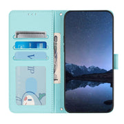For Doogee N55 Plus Cat Rat Embossed Pattern RFID Leather Phone Case with Lanyard(Mint Green)