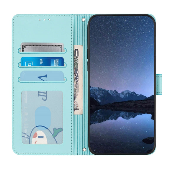 For Doogee N55 Plus Cat Rat Embossed Pattern RFID Leather Phone Case with Lanyard(Mint Green)