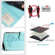 For Doogee N55 Plus Cat Rat Embossed Pattern RFID Leather Phone Case with Lanyard(Mint Green)