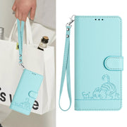 For Doogee N55 Plus Cat Rat Embossed Pattern RFID Leather Phone Case with Lanyard(Mint Green)