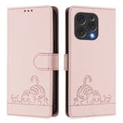 For Doogee N55 Plus Cat Rat Embossed Pattern RFID Leather Phone Case with Lanyard(Pink)