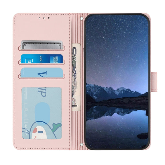 For Doogee N55 Plus Cat Rat Embossed Pattern RFID Leather Phone Case with Lanyard(Pink)
