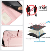For Doogee N55 Plus Cat Rat Embossed Pattern RFID Leather Phone Case with Lanyard(Pink)