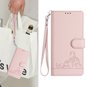 For Doogee N55 Plus Cat Rat Embossed Pattern RFID Leather Phone Case with Lanyard(Pink)