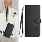 For Doogee N55 Plus Cat Rat Embossed Pattern RFID Leather Phone Case with Lanyard(Black)