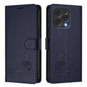 For Doogee N55 Plus Cat Rat Embossed Pattern RFID Leather Phone Case with Lanyard(Blue)