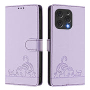 For Doogee N55 Plus Cat Rat Embossed Pattern RFID Leather Phone Case with Lanyard(Purple)
