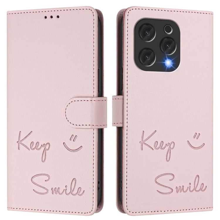 For Doogee N55 Plus Smile Embossing RFID Leather Phone Case(Pink)