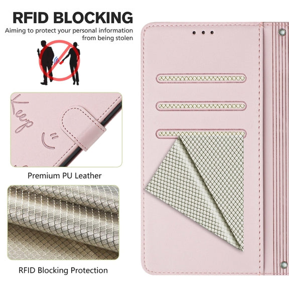For Doogee N55 Plus Smile Embossing RFID Leather Phone Case(Pink)