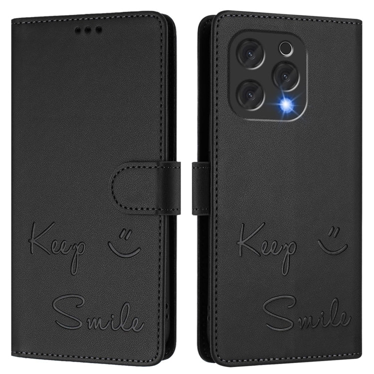 For Doogee N55 Plus Smile Embossing RFID Leather Phone Case(Black)