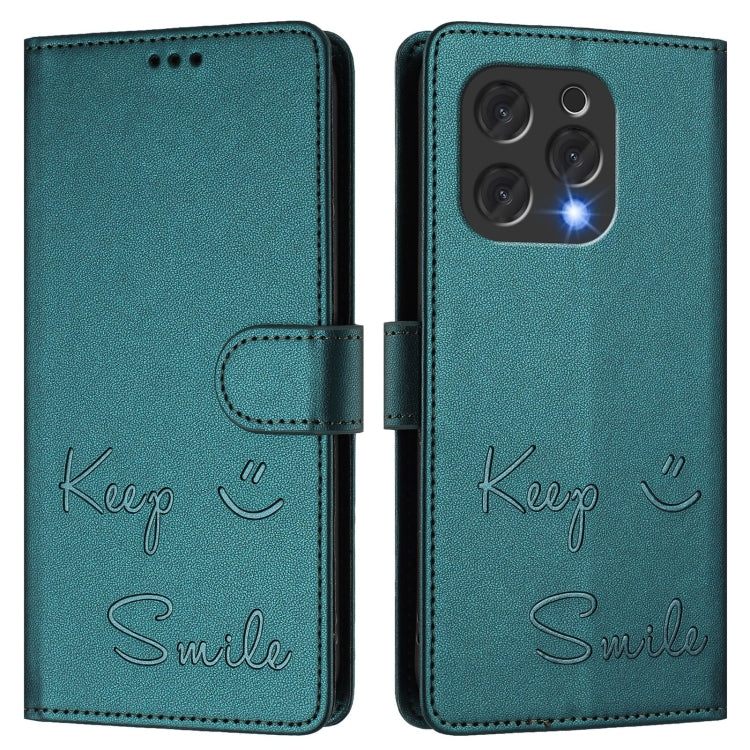 For Doogee N55 Plus Smile Embossing RFID Leather Phone Case(Peacock Green)