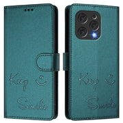 For Doogee N55 Plus Smile Embossing RFID Leather Phone Case(Peacock Green)