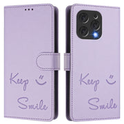 For Doogee N55 Plus Smile Embossing RFID Leather Phone Case(Light Purple)
