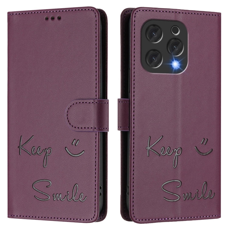 For Doogee N55 Plus Smile Embossing RFID Leather Phone Case(Violet)