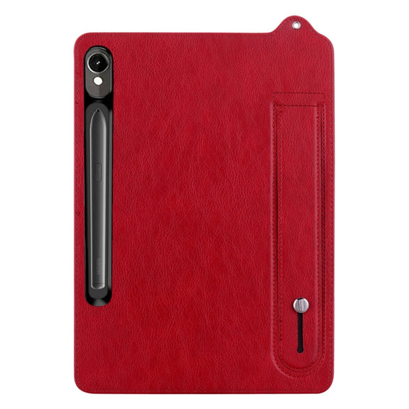 For Samsung Galaxy Tab S10 / S9 / S8 / S7 TPU Leather Back Tablet Case with Wristband(Red)