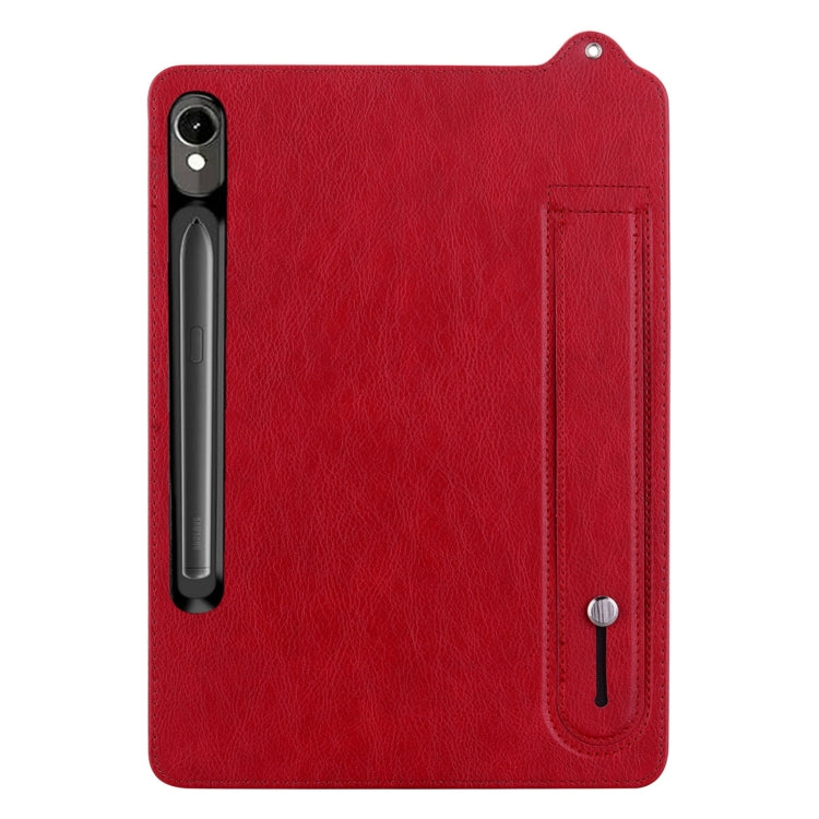 For Samsung Galaxy Tab S10 / S9 / S8 / S7 TPU Leather Back Tablet Case with Wristband(Red)