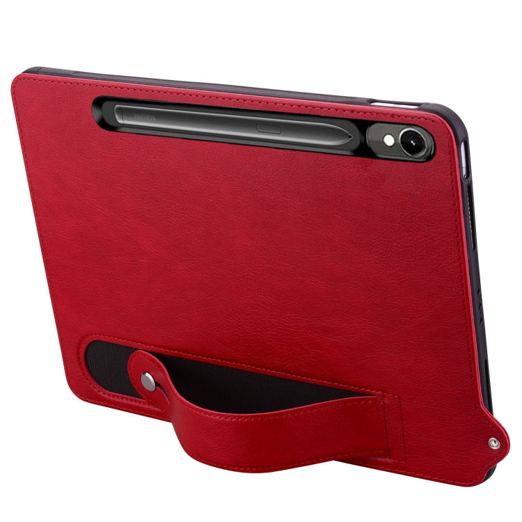 For Samsung Galaxy Tab S10 / S9 / S8 / S7 TPU Leather Back Tablet Case with Wristband(Red)