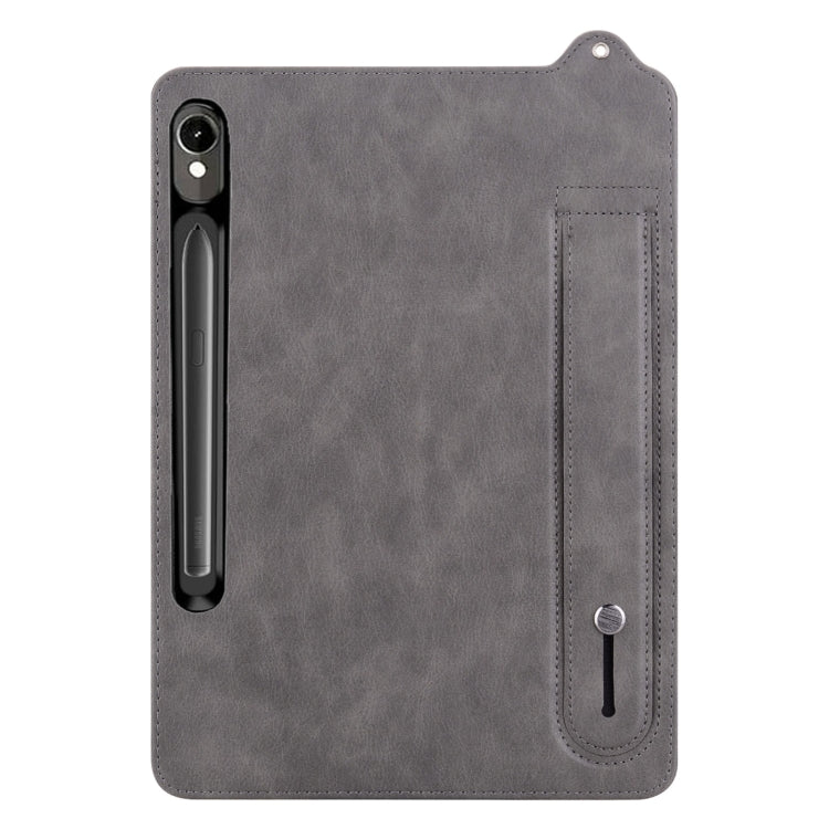 For Samsung Galaxy Tab S10 / S9 / S8 / S7 TPU Leather Back Tablet Case with Wristband(Grey)