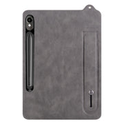 For Samsung Galaxy Tab S10 / S9 / S8 / S7 TPU Leather Back Tablet Case with Wristband(Grey)