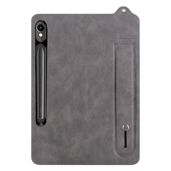For Samsung Galaxy Tab S10 / S9 / S8 / S7 TPU Leather Back Tablet Case with Wristband(Grey)