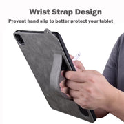 For Samsung Galaxy Tab S10 / S9 / S8 / S7 TPU Leather Back Tablet Case with Wristband(Grey)