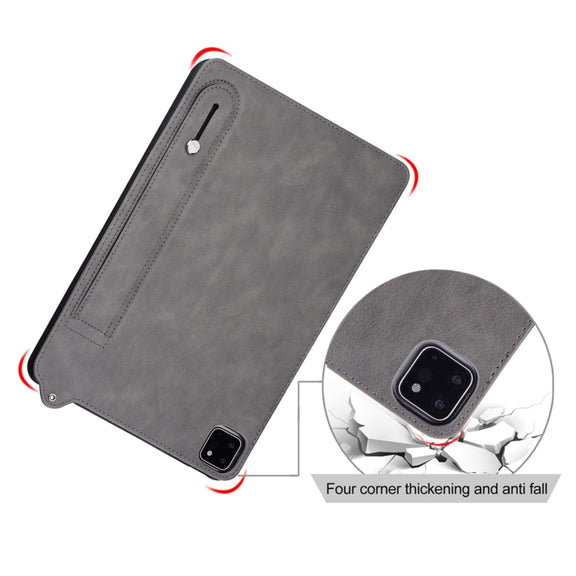 For Samsung Galaxy Tab S10 / S9 / S8 / S7 TPU Leather Back Tablet Case with Wristband(Grey)