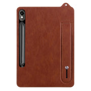 For Samsung Galaxy Tab S10 / S9 / S8 / S7 TPU Leather Back Tablet Case with Wristband(Brown)