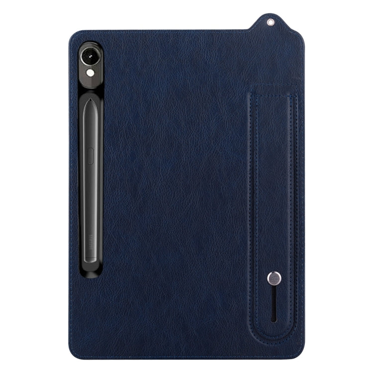 For Samsung Galaxy Tab S10 / S9 / S8 / S7 TPU Leather Back Tablet Case with Wristband(Dark Blue)