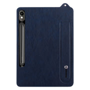 For Samsung Galaxy Tab S10 / S9 / S8 / S7 TPU Leather Back Tablet Case with Wristband(Dark Blue)