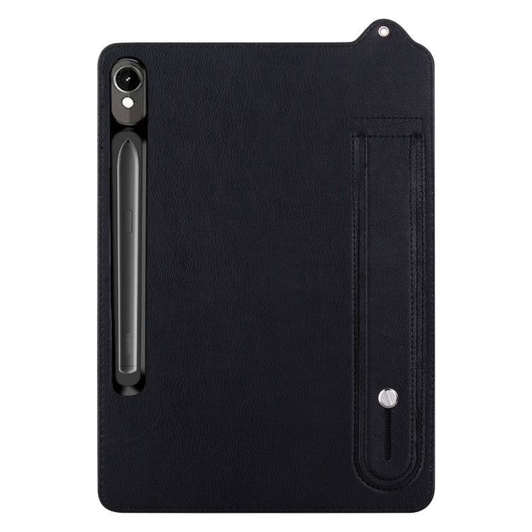 For Samsung Galaxy Tab S10 / S9 / S8 / S7 TPU Leather Back Tablet Case with Wristband(Black)