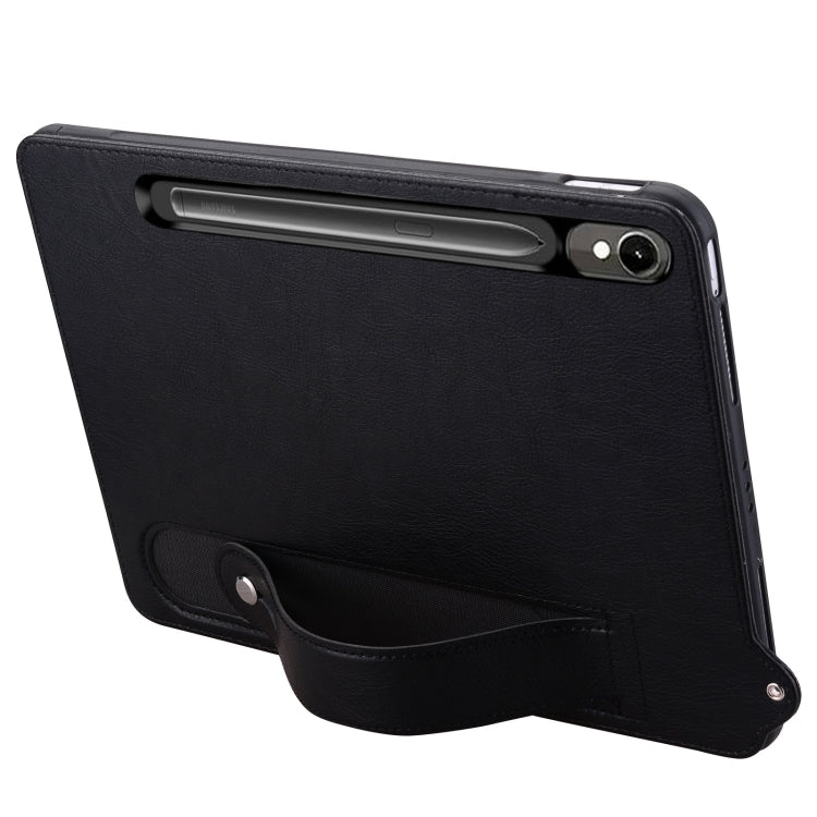 For Samsung Galaxy Tab S10 / S9 / S8 / S7 TPU Leather Back Tablet Case with Wristband(Black)