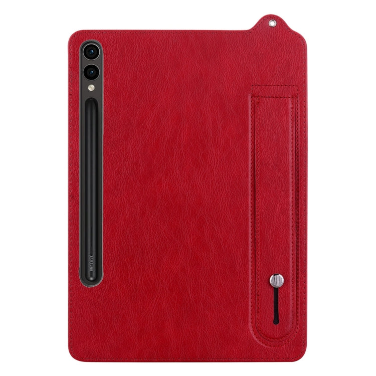 For Samsung Galaxy Tab S10+ / S9+ / S8+ TPU Leather Back Tablet Case with Wristband(Red)