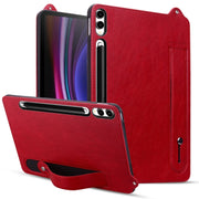 For Samsung Galaxy Tab S10+ / S9+ / S8+ TPU Leather Back Tablet Case with Wristband(Red)