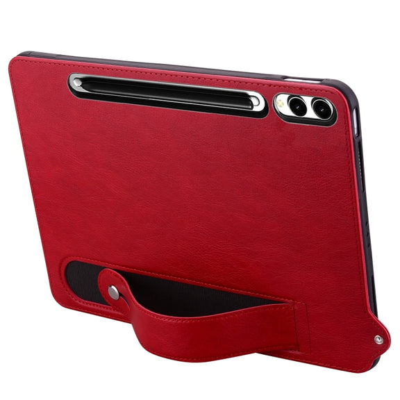 For Samsung Galaxy Tab S10+ / S9+ / S8+ TPU Leather Back Tablet Case with Wristband(Red)