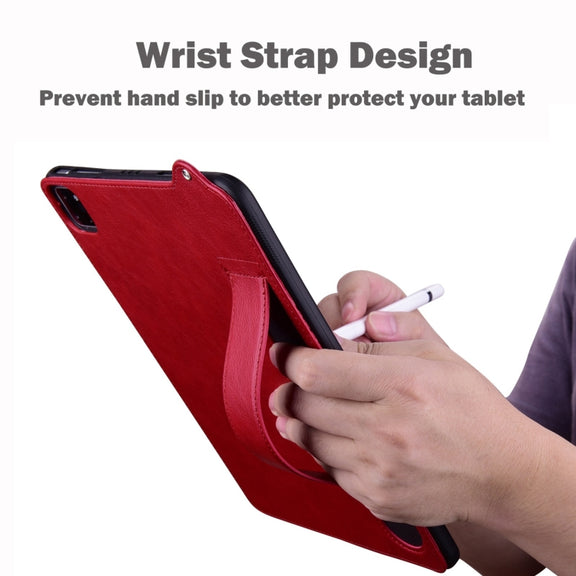 For Samsung Galaxy Tab S10+ / S9+ / S8+ TPU Leather Back Tablet Case with Wristband(Red)