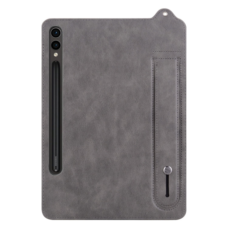 For Samsung Galaxy Tab S10+ / S9+ / S8+ TPU Leather Back Tablet Case with Wristband(Grey)