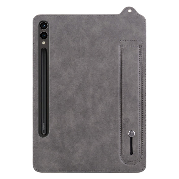For Samsung Galaxy Tab S10+ / S9+ / S8+ TPU Leather Back Tablet Case with Wristband(Grey)