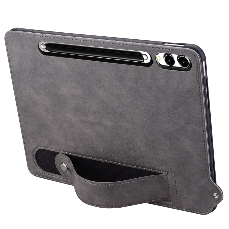 For Samsung Galaxy Tab S10+ / S9+ / S8+ TPU Leather Back Tablet Case with Wristband(Grey)