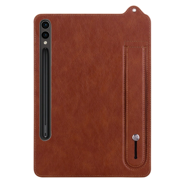 For Samsung Galaxy Tab S10+ / S9+ / S8+ TPU Leather Back Tablet Case with Wristband(Brown)