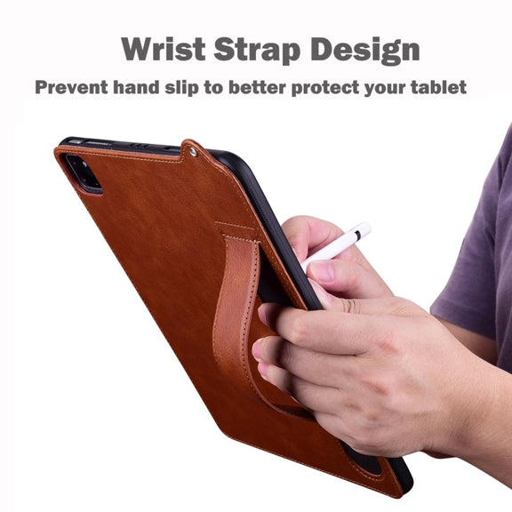 For Samsung Galaxy Tab S10+ / S9+ / S8+ TPU Leather Back Tablet Case with Wristband(Brown)