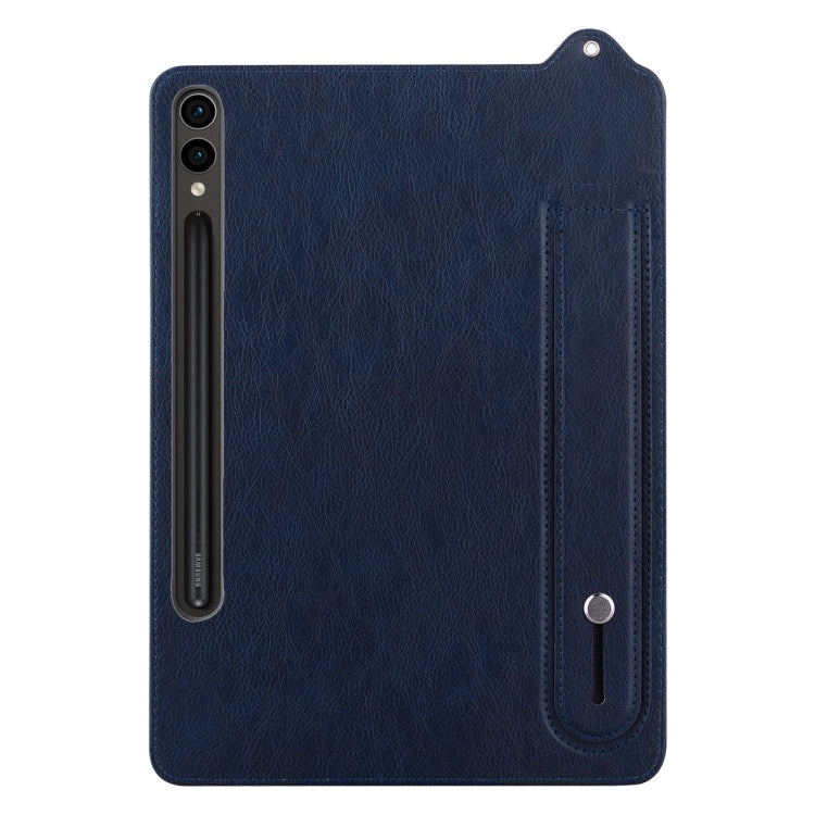 For Samsung Galaxy Tab S10+ / S9+ / S8+ TPU Leather Back Tablet Case with Wristband(Dark Blue)