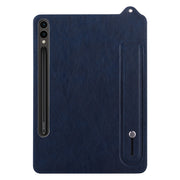For Samsung Galaxy Tab S10+ / S9+ / S8+ TPU Leather Back Tablet Case with Wristband(Dark Blue)