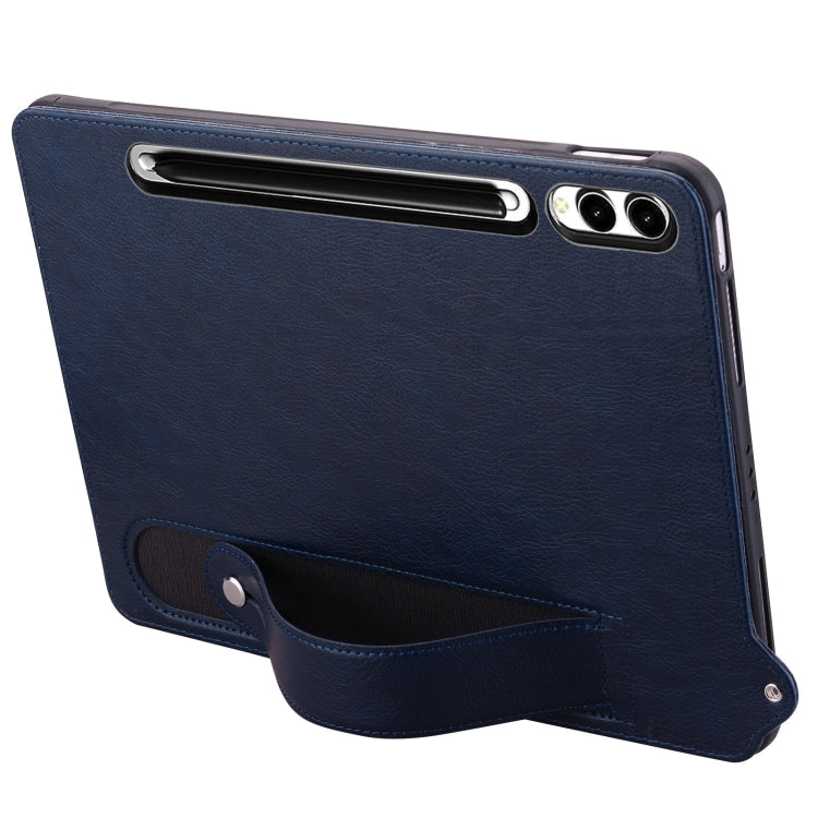 For Samsung Galaxy Tab S10+ / S9+ / S8+ TPU Leather Back Tablet Case with Wristband(Dark Blue)