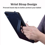 For Samsung Galaxy Tab S10+ / S9+ / S8+ TPU Leather Back Tablet Case with Wristband(Dark Blue)