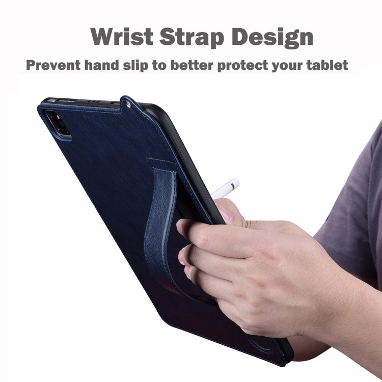 For Samsung Galaxy Tab S10+ / S9+ / S8+ TPU Leather Back Tablet Case with Wristband(Dark Blue)