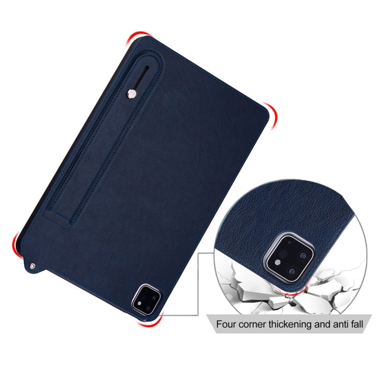 For Samsung Galaxy Tab S10+ / S9+ / S8+ TPU Leather Back Tablet Case with Wristband(Dark Blue)