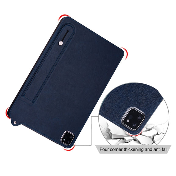 For Samsung Galaxy Tab S10+ / S9+ / S8+ TPU Leather Back Tablet Case with Wristband(Dark Blue)