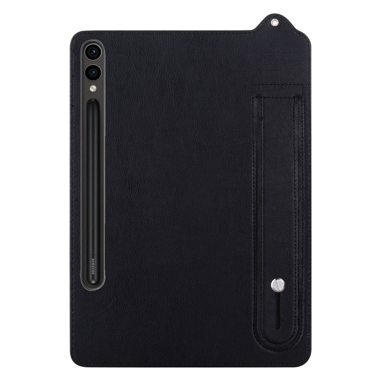 For Samsung Galaxy Tab S10+ / S9+ / S8+ TPU Leather Back Tablet Case with Wristband(Black)