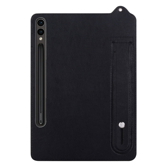 For Samsung Galaxy Tab S10+ / S9+ / S8+ TPU Leather Back Tablet Case with Wristband(Black)